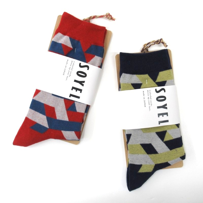 SOYEL  3色幾何学ハイクルーソックス 【日本製】